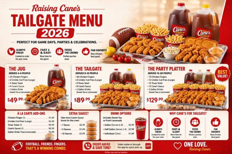 Raising Cane’s Tailgate Menu 2026